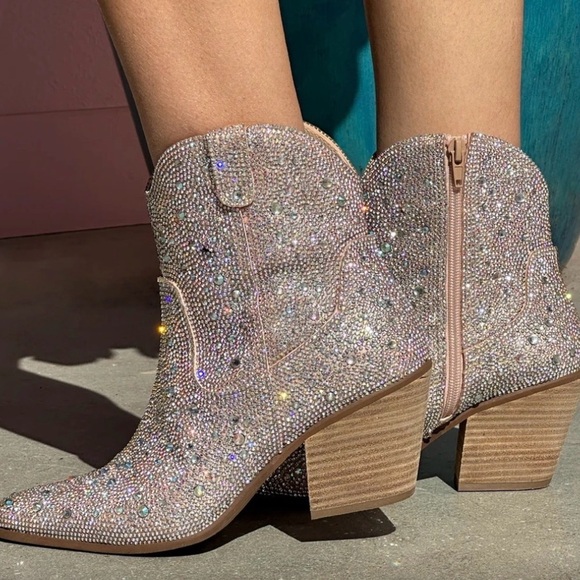 Matisse Shoes - Matisse Glitter Ankle Boots in Rose Pink Gold